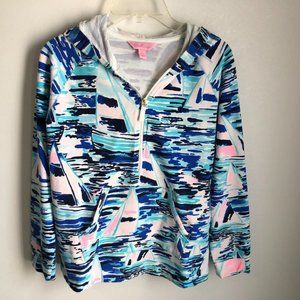 Lilly Pulitzer Hooded Pullover Hoodie 1/2 Zip Sailboat Design Girls XL